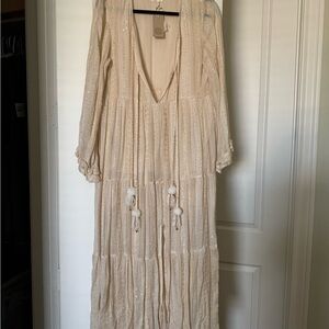Chic Beige Long Sleeve Maxi Dress
